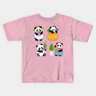 Cute pandas who loves plants Kids T-Shirt